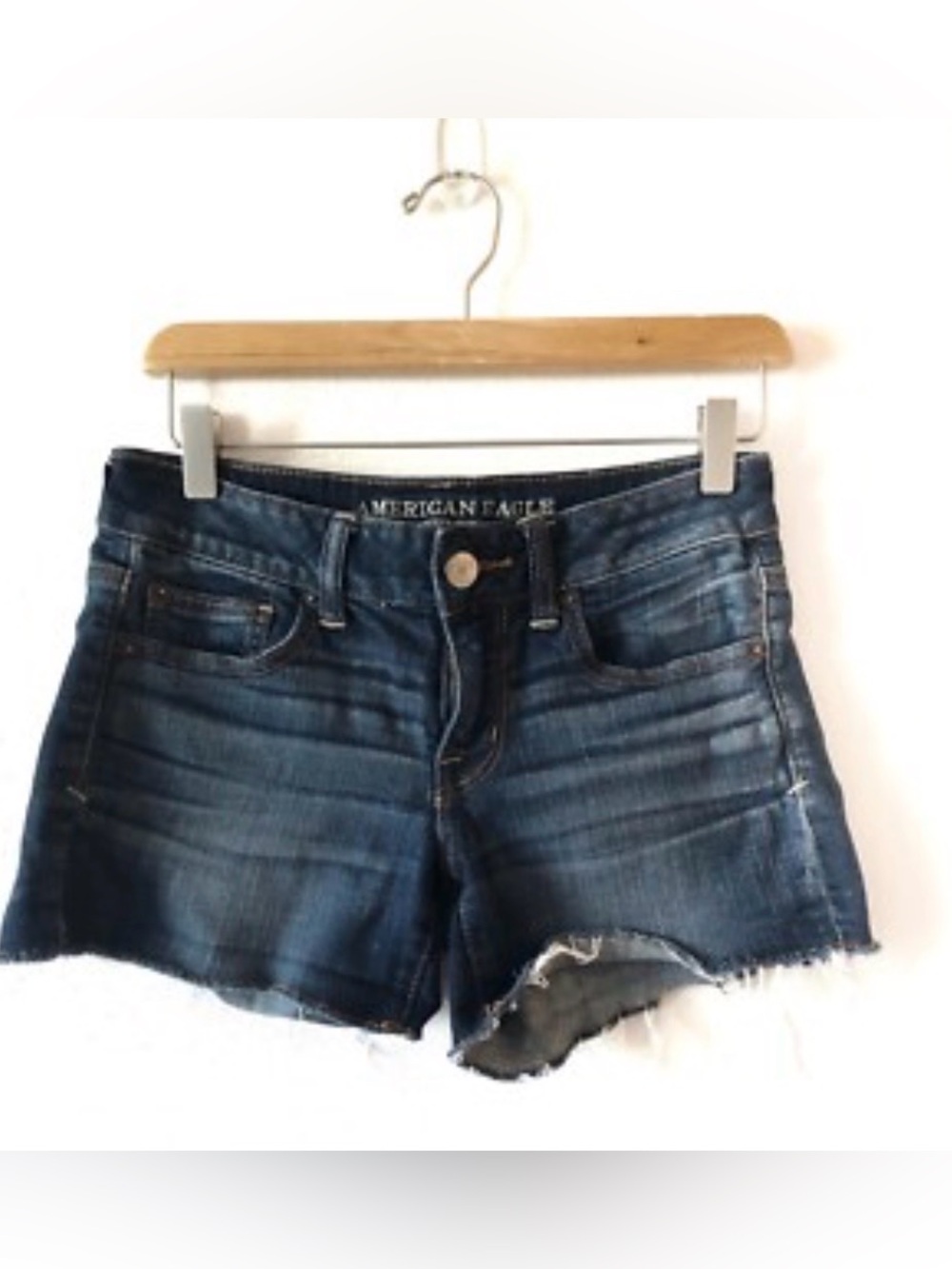 American Eagle, Super Stretch,  Dark Blue Denim Jeans with Tan Stitching. Size10